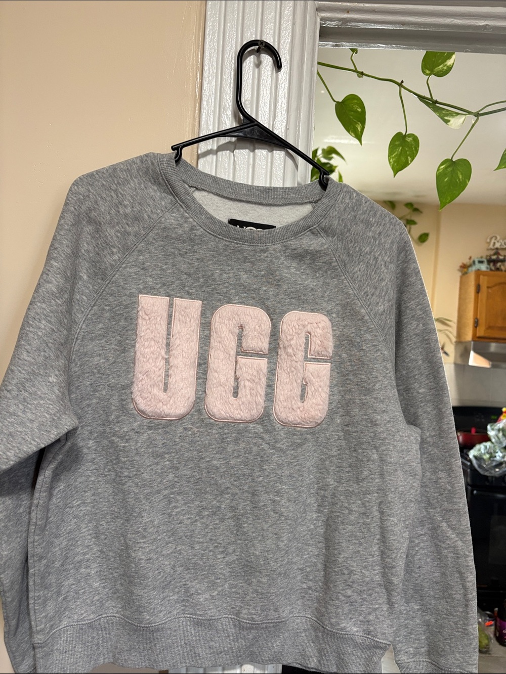 UGG Gray Crewneck Sweatshirt with Pink Plush Logo